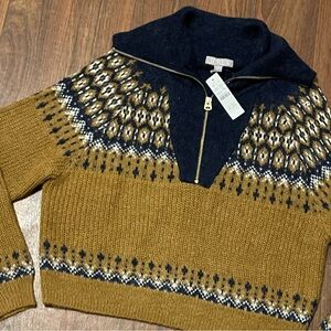 NWT J. Crew Fair Island Wool/Alpaca Blend 1/4 Zip Sweater Size Small